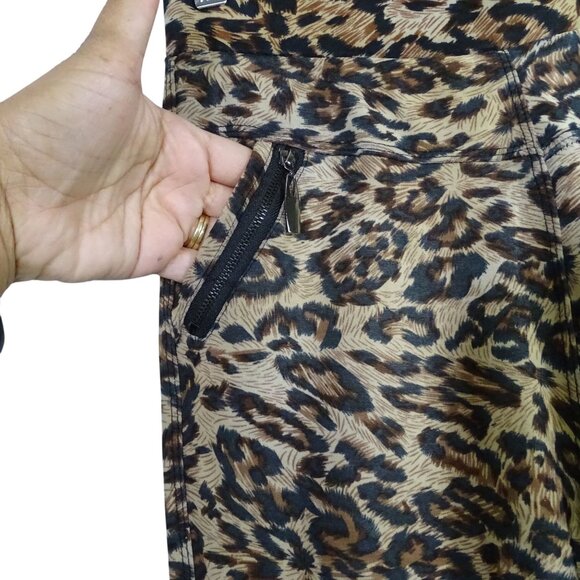 Coco Carmen Leopard Animal Print Leggings Women Size S-M Zipper Pockets Stretch - Picture 3 of 12